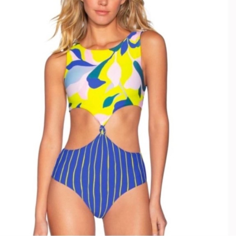 Maaji Sunflower Spin Reversible High Neck One-Piece Cutout Swimsuit XXL